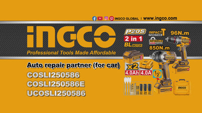 INGCO PACK VISSEUSE 96N.m +BOULONNEUSE 850N.m 20V 4.0Ah /2BAT AU MAROC [COSLI250586]