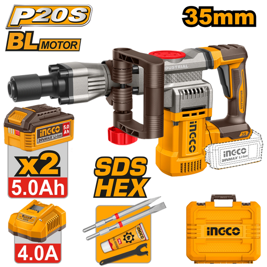 Marteau Piqueur 20V 35mm - 2Batt 5,0Ah + Chargeur INGCO | CDBLI203582