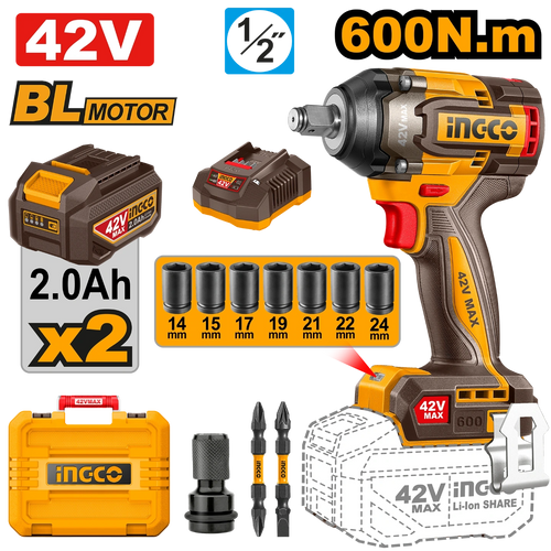 Boulonneuse 600N.m 42V avec 2Batt et 1 Chargeur INGCO | CIWLI42602
