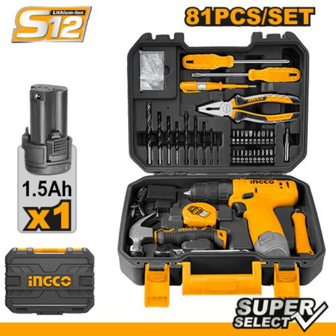 Coffret visseuse 12V + 81outils/accessoires SS INGCO | HKTHP10811