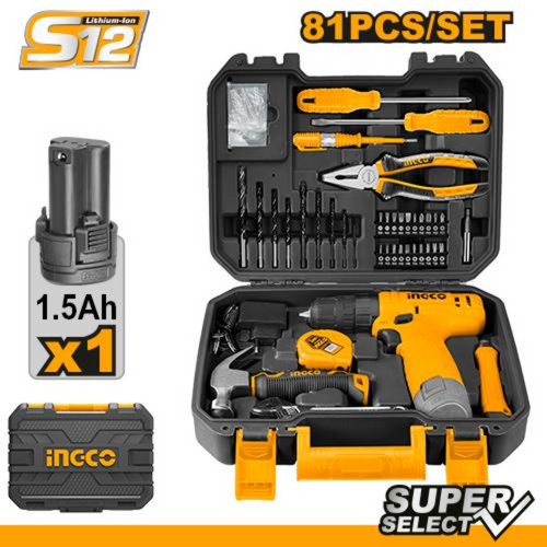 Coffret visseuse 12V + 81outils/accessoires SS INGCO | HKTHP10811