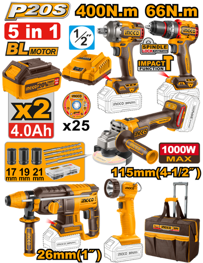 INGCO PACK VALISE DE 5 MACHINES 20V AU MAROC [CKLI2019]