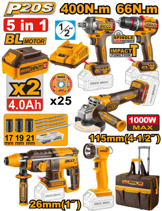 CKLI2019 - PACK VALISE DE 5 MACHINES 20V INGCO Maroc