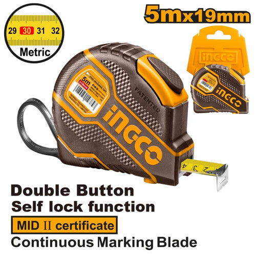 Ruban à mesurer en acier 5m x 19mm INGCO | HSMT080521E